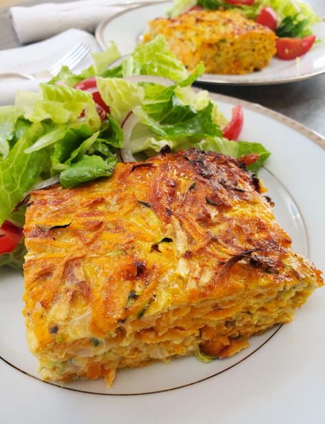 Sweet Potato Egg Frittata, Sweet Potato And Veggie Recipes, Sweet Potatoes Zucchini Recipes, Vegetable Bakes Recipes, Sweet Potato Zucchini Bake, Savoury Sweet Potato Casserole, Sweet Potato And Zucchini Recipes, Vegetarian Egg Recipes, Zucchini Sweet Potato Recipes