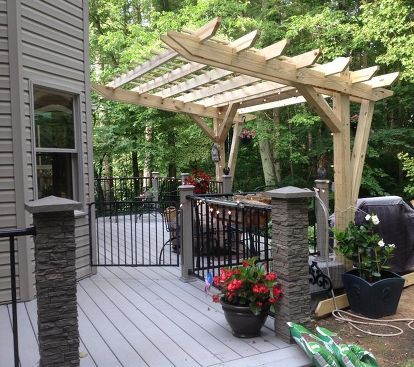 cantilevered pergola diy designed and built, decks, diy, how to, outdoor living, woodworking projects Cantilevered Pergola, Front Porch Pergola, Pergola Diy, Cheap Pergola, Grill Area, Building A Pergola, Pergola Attached To House, Pergola Canopy, Wooden Pergola