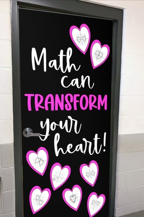 Math Valentine Bulletin Board, Valentines Day Decor Classroom, Math Door, Math Door Decorations, Secondary Classroom Decor, Math Decorations, Valentines Classroom Door, Valentine Bulletin Boards, Math Rti