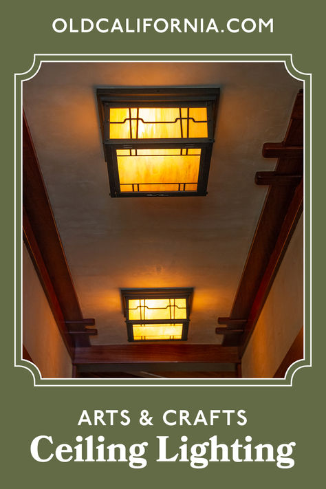 A pair of ceiling lights for an Arts & Crafts home. The fixtures are inspired by the work of Greene & Greene. Craftsman Ceiling, Arts And Crafts Style Homes, Column Lights, Craftsman Lighting, Stained Glass Chandelier, Old California, Period Lighting, Lantern Designs, Log Cabin Rustic