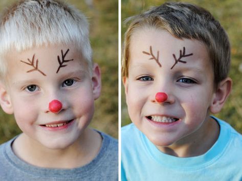 Sven Inspired Reindeer Games for Frozen Fun Quick Christmas Face Painting, Painting Ideas Elephant, Reindeer Face Paint, Christmas Face Painting, Halloweenský Makeup, Reindeer Games, Face Painting Easy, Reindeer Face, Winter Face