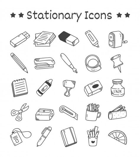 Set of stationary icons in doodle style ... | Premium Vector #Freepik #vector #school #books #design #hand Cute Study Doodles, Stationary Doodles, School Doodles Aesthetic, Stationery Doodles, Icons For School, Stationary Clipart, Note Book Doodles, Study Doodles, Books Doodle