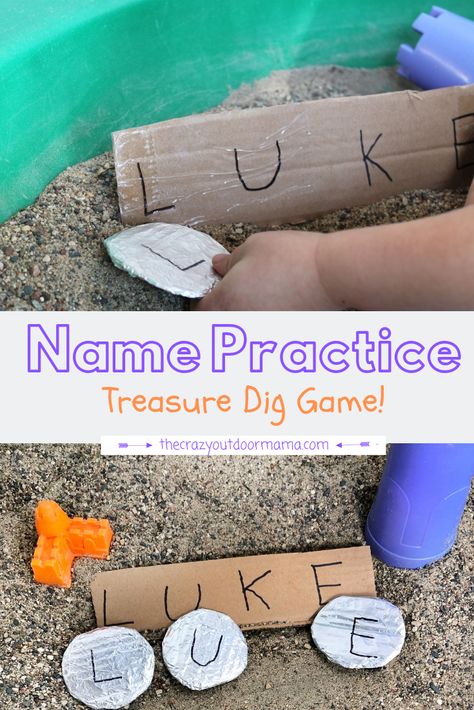 Teach your preschooler how to spell their name with this fun, easy DIY name practice activity! It'll actually keep their attention (who doesn't love to dig for treasures?!), it helps toddlers and preschoolers alike learn how to spell their name, and this fun name practice activity is easy for home or at school! #preschool #learning #namepractice #thecrazyoutdoormama Preschool Exercise, Name Activity, Diy Kid Activities, Preschool Names, Name Practice, Diy Preschool, Name Activities, Toddlers And Preschoolers, Preschool Activity