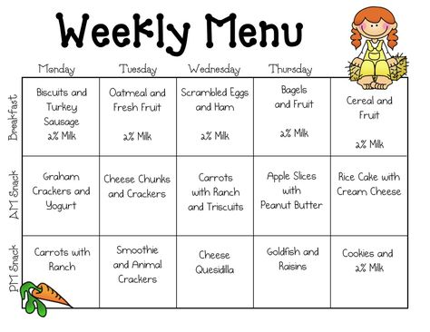 Sample+Daycare+Menu+Templates Daycare Lunch Menu, Toddler Menu, School Lunch Menu, Daycare Meals, School Menu, Weekly Menu Template, Preschool Lunch, Monthly Menu, Healthy School Snacks