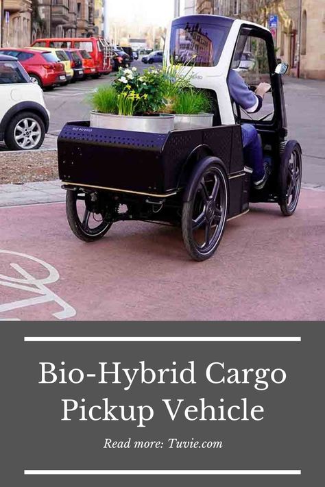 Bio-Hybrid Electric Cargo Bike that comes with an open cargo bed, basically it’s a Cargo Pick-up. If you’ve been looking for a canopied e-bike, along with a cargo space to carry your groceries, this cargo pick-up offers a stylish vehicle for anyone in need of cargo space. Wheelchair Vehicles, Electric Bicycle Design, Eletric Bike, Electric Bike Motor, Electric Scooter Design, Ebike Electric Bicycle, Bike Cart, Powered Bicycle, Electric Cargo Bike