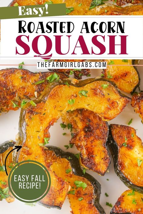 These Roasted Acorn Squash Slices are a super tasty, quick, and easy side dish. With few ingredients and minimal cook/prep time, this fall dish is great as a last-minute addition. The rich flavors of acorn squash are heightened by the aromatic herbs and brought full circle with the addition of parmesan and seasonings. Sliced Acorn Squash Recipes, Eggcorn Squash Recipes, Roasted Acorn Squash Oven, Baked Acorn Squash Recipes, Roasted Acorn Squash Recipes, Cooking Acorn Squash, Acorn Squash In Oven, Easy Acorn Squash, Acorn Squash Slices