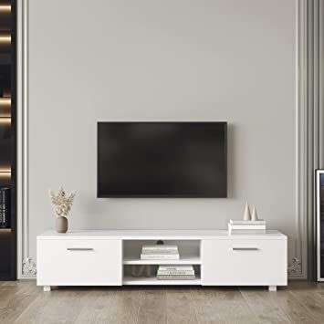 Modern TV Stand Entertainment Center High Glossy TV Console w/Storage Cabinets & Open Shelves for Living Room, Multi-Functional Television Media Table w/Cable Management Hole & Metal Handles (White) Television Stands Ideas Living Rooms, Tv Stand Cabinet Modern, Santiago, Living Room With White Tv Stand, Tv Table Living Room Tv Stands, Tv Stands Ideas For Living Room Modern, Best Tv Stands Living Rooms, White Tv Stand Living Room Modern, Table For Tv Living Room