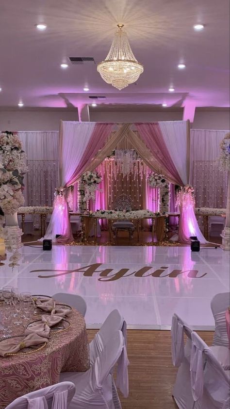 Pink Ball Gowns Princesses Sweet 16, 15 Pink Decorations, Pink Quinceanera Venue Ideas, Quincera Themes Ideas Pink, Quince Sleeping Beauty Theme, Quince Room Decorations, Pink Perfection Quince, Quinceanera Pink Decorations, Quince Venue Ideas Pink