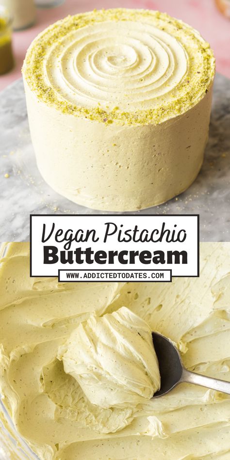 Vegan Pistachio Cupcakes, Small Vegan Cake, Vegan Pistachio Cream, Vegan Pistachio Cake, Vegan Frosting Recipe, Pistachio Buttercream, Vegan Pistachio, Frost Cupcakes, Italian Meringue Buttercream