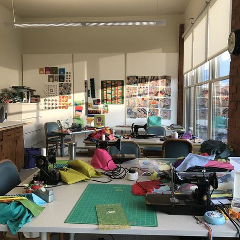 Old School Sewing Workshop — Lynn Carson Harris Sewing Workshop Studio, Workshop Clothes, Workshop Studio, Craft Room Design, Sewing School, Sewing Workshop, Creative Workspace, Boutique Interior, Creative Workshop