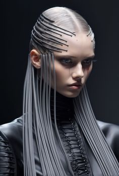 Robot Hairstyle, Unconventional Hairstyles, Movies Hairstyles, Space Fashion Futuristic, Sci Fi Hairstyles, Futuristic Hairstyle, Robot Hair, Cyberpunk Hairstyles, Alien Hair