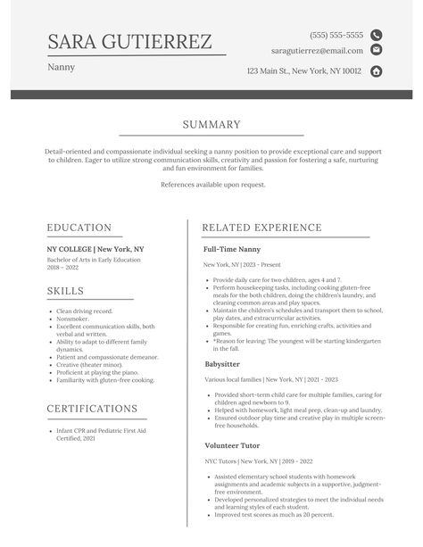 Create a standout nanny resume with pro tips, examples and templates - Care.com Resources Nanny Resume, Nanny Job Description, Nanny Job, Safety Courses, How To Craft, Playing Piano, Conflict Resolution, Soft Skills, Job Description