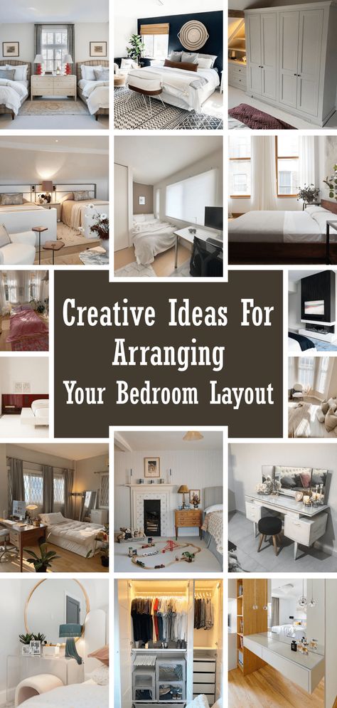 Creative Ideas for Arranging Your Bedroom Layout - gramydeco.com Small Bedroom Arrangement, Rearranging Bedroom, Large Bedroom Furniture, Large Bedroom Layout, Bedroom Layouts For Small Rooms, Bedroom Furniture Placement, Room Arrangement Ideas, Narrow Bedroom, Arranging Bedroom Furniture