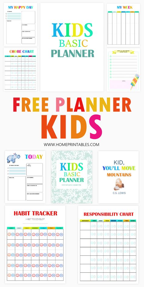 This fantastic free printable Kids Planner helps build confidence, organization, and life skills. It includes 18  PDF printables that will teach kids to plan ahead, the fun way! #freeplanners #freeprintable #kids #kidsplanner Organisation, Free Printable Family Planner, Weekly Family Planner Printable Free, Homeschool Routine Daily Schedules Free Printable, Kids To Do List Printable Free, Homeschool Weekly Planner Free Printable, Kids Daily Schedule Printable Free, Kids Calendar Printable Free, Routine Planner Free Printables