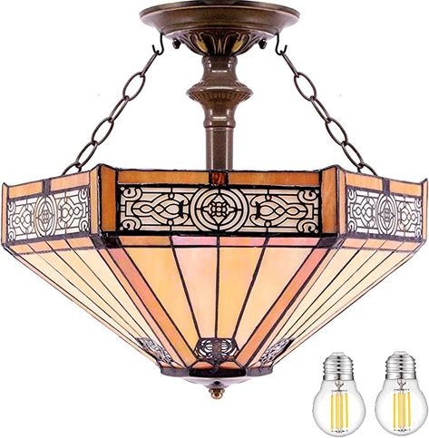 Tiffany Light Fixtures, Craftsman Home Decor, Tiffany Ceiling Lights, Lampe Decoration, Light Fixtures Flush Mount, Ceiling Light Fixture, Semi Flush Mount Lighting, Hanging Pendant Lights, Semi Flush Mount