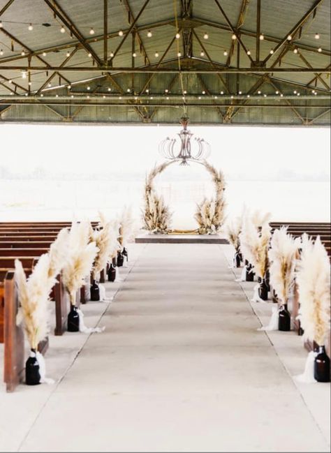 Boho rustic pampas grass Pampas Grass Wedding Aisle, Church Wedding Decorations Aisle, Wedding Aisle Decoration, Church Aisle Decorations, Wedding Church Aisle, Church Aisle, Wedding Church Decor, Pampas Grass Wedding, Wedding Isles