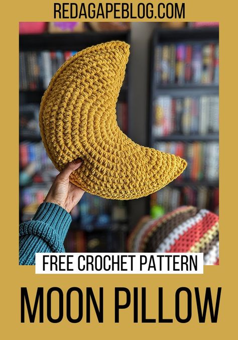 Crochet Moon Pillow Pattern, Half Moon Crochet Pattern, Moon Pillow Crochet Pattern, Crochet Free Pillow Pattern, Crochet Bedroom Decor Free Pattern, Moon Pillow Crochet Pattern Free, Small Crochet Pillow Free Pattern, Free Moon Crochet Pattern, Throw Pillow Crochet Pattern Free