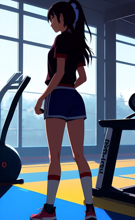 Gym Girlies Aesthetic Anime, Anime Work Out, Anime Gym Backgrounds, Anime Sport Aesthetic, Anime Gym Art, Gym Aesthetic Anime, Anime Workout Art, Anime Workout Wallpaper, Anime Gym Wallpaper