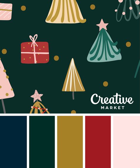 On the Creative Market Blog - Christmas Color Palettes: 8 Designers Share their Go-to Hues Natal, Xmas Color, Christmas Colour Schemes, Christmas Palette, Christmas Color Palette, Color Schemes Colour Palettes, Christmas Color, Family Christmas Cards, Theme Color