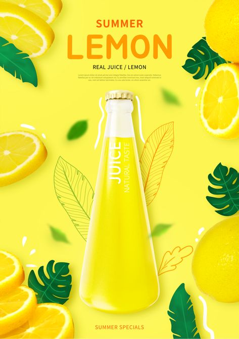 Yellow lemon juice drink poster#pikbest#templates Summer Fruit Juice, Summer Special Drinks, Orange Juice Drinks, Green Lemonade, Juice Ad, Beverage Poster, Drink Poster, Juice Branding, Lemon Drink