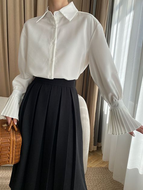 SkuCY-!116526MaterialPolyester , Mode Inspo, Blouse Outfit, Affordable Clothes, Casual Blouse, Flared Sleeves, White Tops, Modest Fashion, Classy Outfits, White Shirt