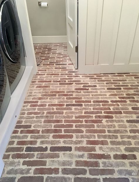 Brick Floor, Farmhouse Flooring, Laundry Room Renovation, Brick Pavers, Brick Flooring, Brick Tiles, Kitchen Farmhouse, Room Renovation, Cool Ideas