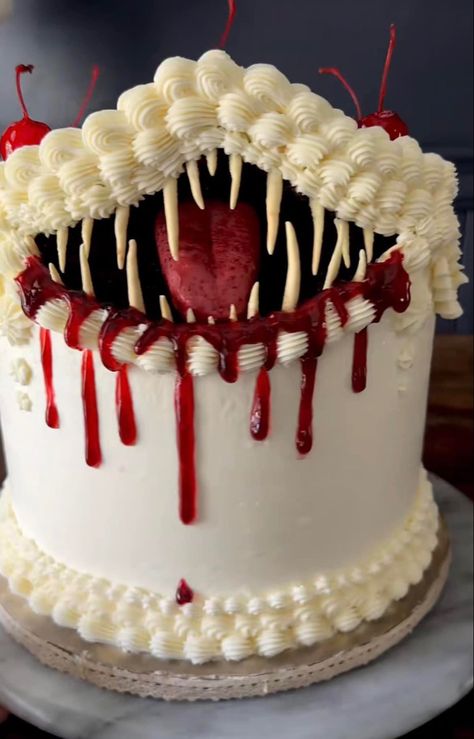 22 Cake, Scary Halloween Cakes, Horror Cake, Scary Cakes, Tooth Cake, Monster Cake, Devils Food Cake, Halloween Baking, Devils Food