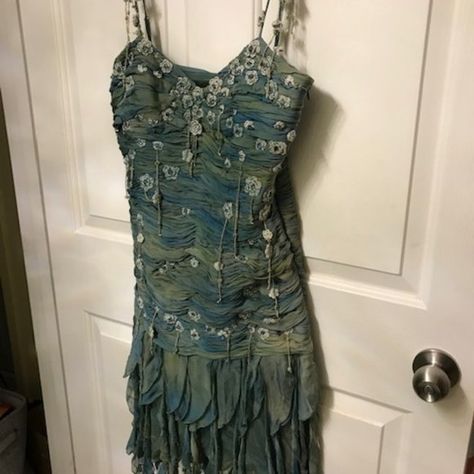 Gorgeous Designer Sue Wong Mermaid Color Midi Sue Wong Dresses, Sue Wong, Floral Overlay, Mid Length Dress, Silk Dresses, Mermaid Coloring, Poshmark Finds, A Mermaid, Mid Length Dresses