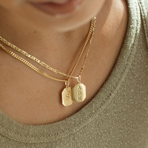 Elena Necklace, Initial Tag Necklace, Dog Tag Pendant, Cheap Necklaces, Engraved Initials, Engraved Pendant, Unique Jewelry Gifts, Classy Jewelry, Custom Pendants