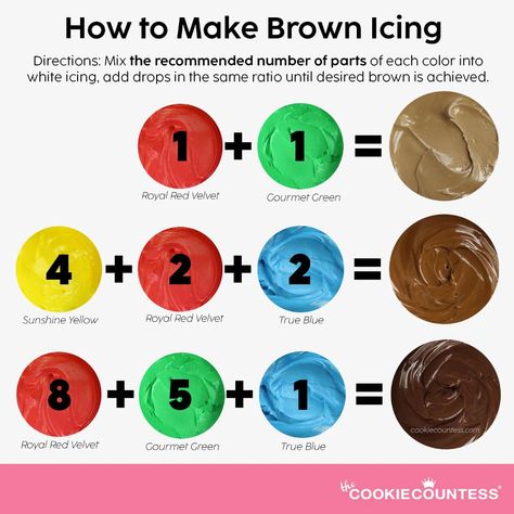 Brown Color Mixing Chart, Brown Icing, Icing Color Chart, Food Coloring Mixing Chart, Food Coloring Chart, Brown Food Coloring, Color Mixing Chart Acrylic, Cookie Countess, Make Brown