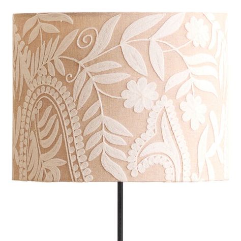 Beige and Ivory Embroidered Floral Drum Table Lamp Shade by World Market Velvet Lamp Shade, Boho Lamp Shade, Boho Lamp, Table Lamp Shade, Drum Table, Table Lamp Shades, Drum Lampshade, Living And Dining Room, World Market