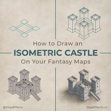 How to Draw an Isometric Castle Icon On Your Fantasy Map — Map Effects How To Draw A Castle, Drawing A Castle, Draw Castle, Isometric Town, Fantasy Map Drawing Ideas, Draw A Castle, Map Effects, Dnd Journal, Dungeon Map