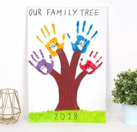 21 Father's Day Craft Ideas for Preschoolers to Make Family Crafts Preschool Art Projects, Handprint Tree Craft, Father's Day Craft Ideas, Handprint Canvas, Family Crafts Preschool, Family Handprint, Handprint Tree, Handprint Ideas, Unique Family Tree