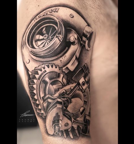 Car parts outer bicep Transmission Tattoo, Wrench Tattoo, Piston Tattoo, Portrait Tattoo Sleeve, Engine Tattoo, Gear Tattoo, Outer Forearm Tattoo, Body Tattoo Design, Tool Tattoo