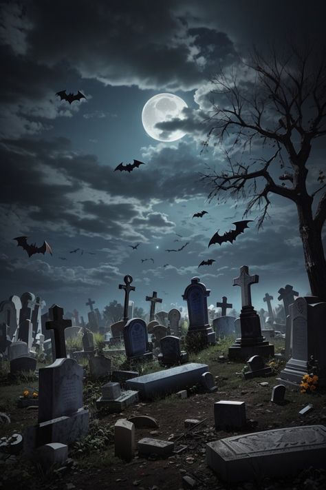 Spooky Halloween Pictures, Haunted Graveyard, Happy Halloween Pictures, Creepy Houses, Halloween Wallpaper Cute, Gothic Garden, Halloween Artwork, 다크 판타지, Dark Pictures