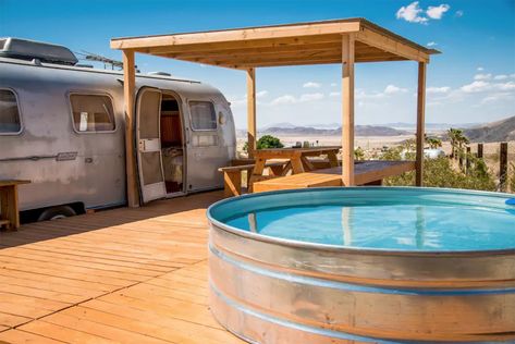 10 Best Vintage Airstream Airbnbs via Sunset Mag. Wanderlust locations. Large Stock Tank, Airstream Land Yacht, Land Yacht, Camping Vintage, Tiny Houses For Rent, Stock Tank Pool, Tank Pool, Vintage Airstream, Airstream Trailers