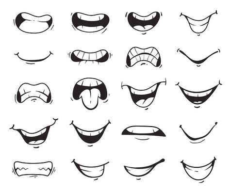 Cartoon character mouth face expression ... | Premium Vector #Freepik #vector #cartoon-mouth #smile-mouth #comic-face #funny-character Simple Cartoon Characters, Cartoon Mouth, Cartoon Faces Expressions, Cartoon Mouths, Smile Drawing, Cartoon Expression, Cartoon Smile, Cartoon Body, Drawing Face Expressions