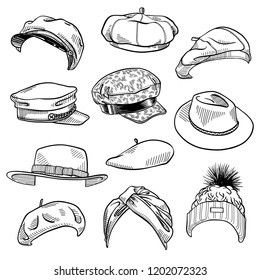 Sketches With Background, Beanie Ideas, Drawing Hats, Accessories Design Sketch, Hat Illustration, Flat Drawings, Hat Fedora, Baker Boy Hat, Womens Hats