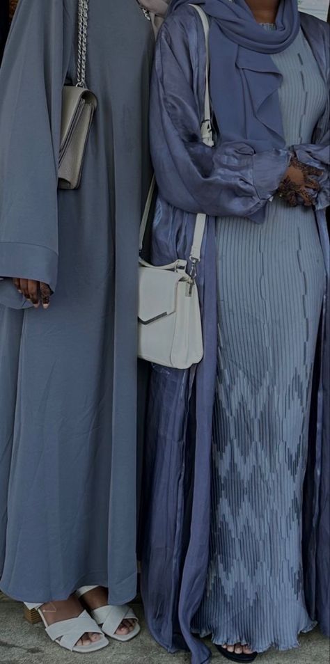 Blue Abaya Aesthetic, Grey Abaya Outfit, Blue Abaya Outfit, Eid Abaya Outfit, Open Abaya Outfit, Casual Abaya Outfits, Dark Blue Abaya, Weird Gifts For Friends, Stuff For Friends