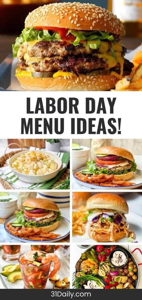 These Labor Day Menu ideas will help jumpstart your end-of-summer weekend celebrations! From appetizers and salads to mains and, of course, desserts! All are easy, delicious, and a perfect way to entertain family and friends and celebrate the end of a wonderful season! Labor Day Weekend Food Ideas, Labor Day Bbq Menu Ideas, Laborday Weekend Food, Labor Day Dinner Ideas, Labor Day Menu Ideas, Labor Day Meals, Labor Day Food Ideas, Labor Day Recipes, 31 Daily