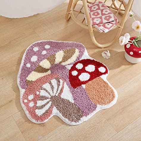 Boho Bath Rug, Cottagecore Rug, Mushroom Room Decor, Rugs Amazon, Vintage Mushroom Decor, Lilac Room, Mushroom Rug, Rugs Cute, Kids Bath Mat