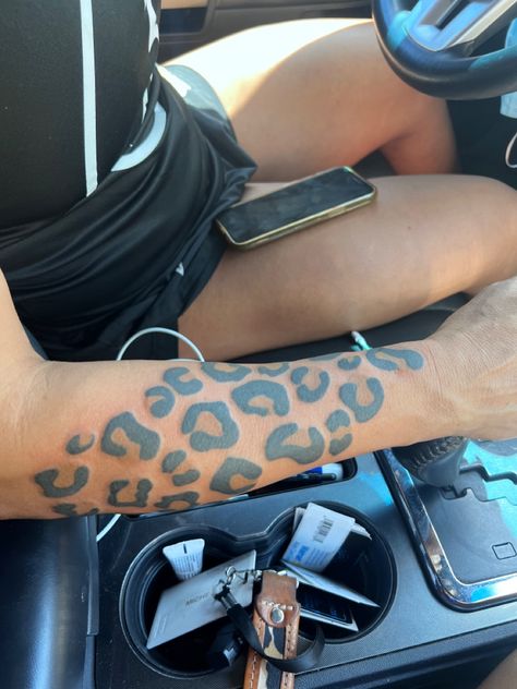 Leopard Print Tattoo Design, Leopard Print Wrist Tattoo, Cheetah Arm Tattoo For Women, Leapord Print Tattoos, Leopard Print Leg Tattoo, Lepord Print Tattoo Ideas, Recover Tattoo Ideas, Leopard Print Tattoos For Women, Leopard Print Arm Tattoo