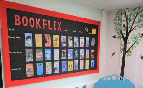 primary school library book display Primary School Library Displays, Bookflix Classroom Display, Bookflix Display, Books We Have Read Classroom Display, Books We've Read Display, Books We’ve Read Display, 7th Grade Classroom, Writing A Book Review, Reading Display