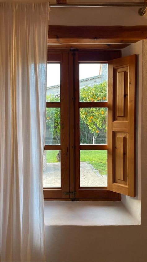 Window Treatments Exterior, Arabic Interior Design, Earth Sheltered Homes, Wooden Window Frames, Adobe Home, Summer Window, European House Plans, Wooden Windows, Village House Design