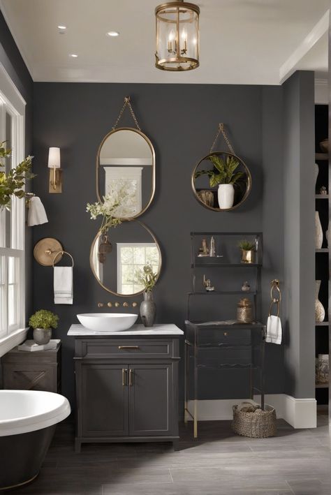 1. Iron Ore  2. Elegance  3. Sherwin Williams  4. Interior Design Cabinet Same Color As Wall, Sherwin Williams Peppercorn Bedroom, Dark Bathroom Paint Ideas, Sherwin Williams Bathroom Colors 2024, Iron Ore Bathroom Walls, Small Bathroom Paint Colors Sherwin Williams, Iron Ore Sherwin Williams Cabinets, Iron Ore Walls, Iron Ore Bathroom