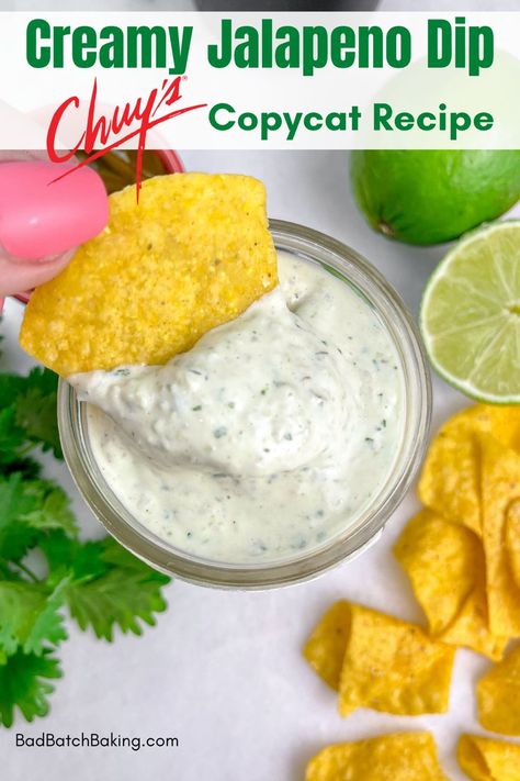 Best Copycat Recipe Chuy's Creamy Jalapeno Dip Chewys Jalepeno Dip, Chewy Dip, Creamy Jalapeno Dip Chuys, Chuys Jalapeno Dip, Chuys Dip, Chuys Creamy Jalapeno, Chuys Creamy Jalapeno Dip, Creamy Jalapeno Dip, Jalapeño Dip