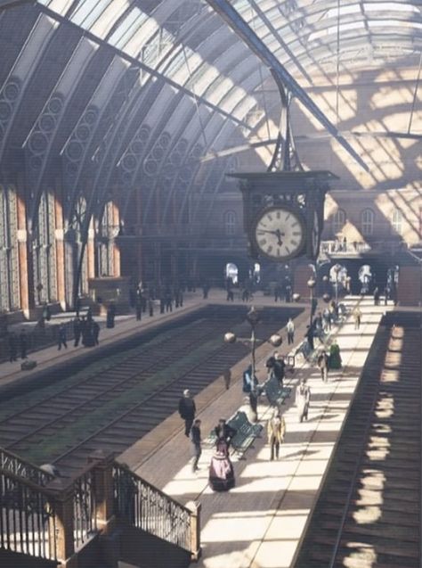 Victorian Train Station Aesthetic, Gothic Train Station, Old Train Station Aesthetic, Fantasy Train Station, Train Station Concept, Steampunk Train Station, Victorian Train Station, Train Station Aesthetic, Train Station Design