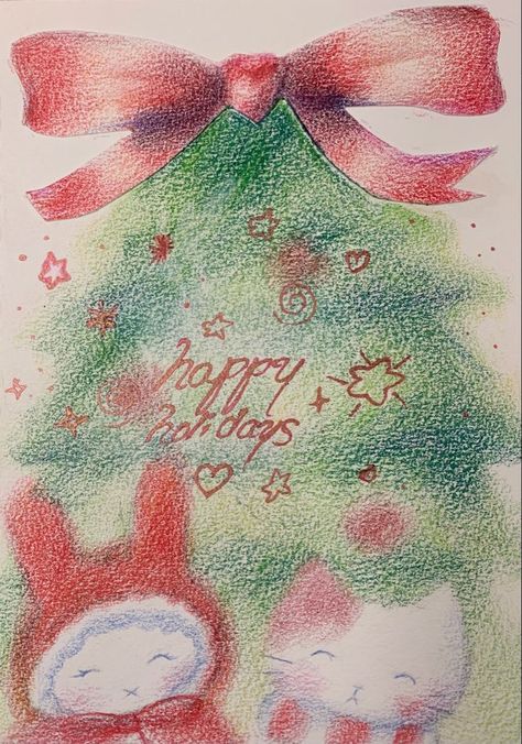 Christmas Gift Card Aesthetic, Christmas Cards Sketch, Holiday Drawings Winter, Aesthetic Holiday Cards, Drawing Gift Ideas Friends, Coquette Christmas Card, Christmas Card Ideas Aesthetic, Christmas Card Ideas For Friends, Christmas Letter Aesthetic