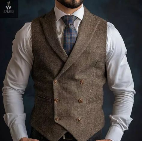 Double Breasted Brown Color Waist Coat for Men | eBay Waist Coat Men Casual, Brown Suit Men Aesthetic, Vest Coat For Men, Waist Coat Men, Dark Academia Men, Brown Vest Men, Professor Aesthetic, 1800s Clothing, Vest Outfits Men