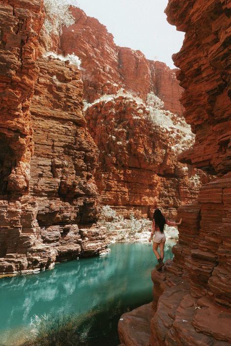 australia bucket list, karijini national park Nature Bucket List, Karijini National Park Australia, Karijini National Park, Travelling Around Australia, Travel Australia Aesthetic, Australia Waterfalls, Australia Places To Visit, Aus Travel, Hiking List